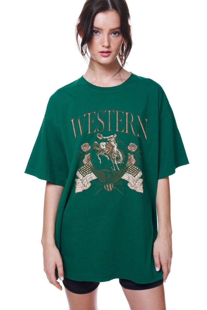 Western Cowboy Oversized Vintage Graphic Top: WHITE / M/L