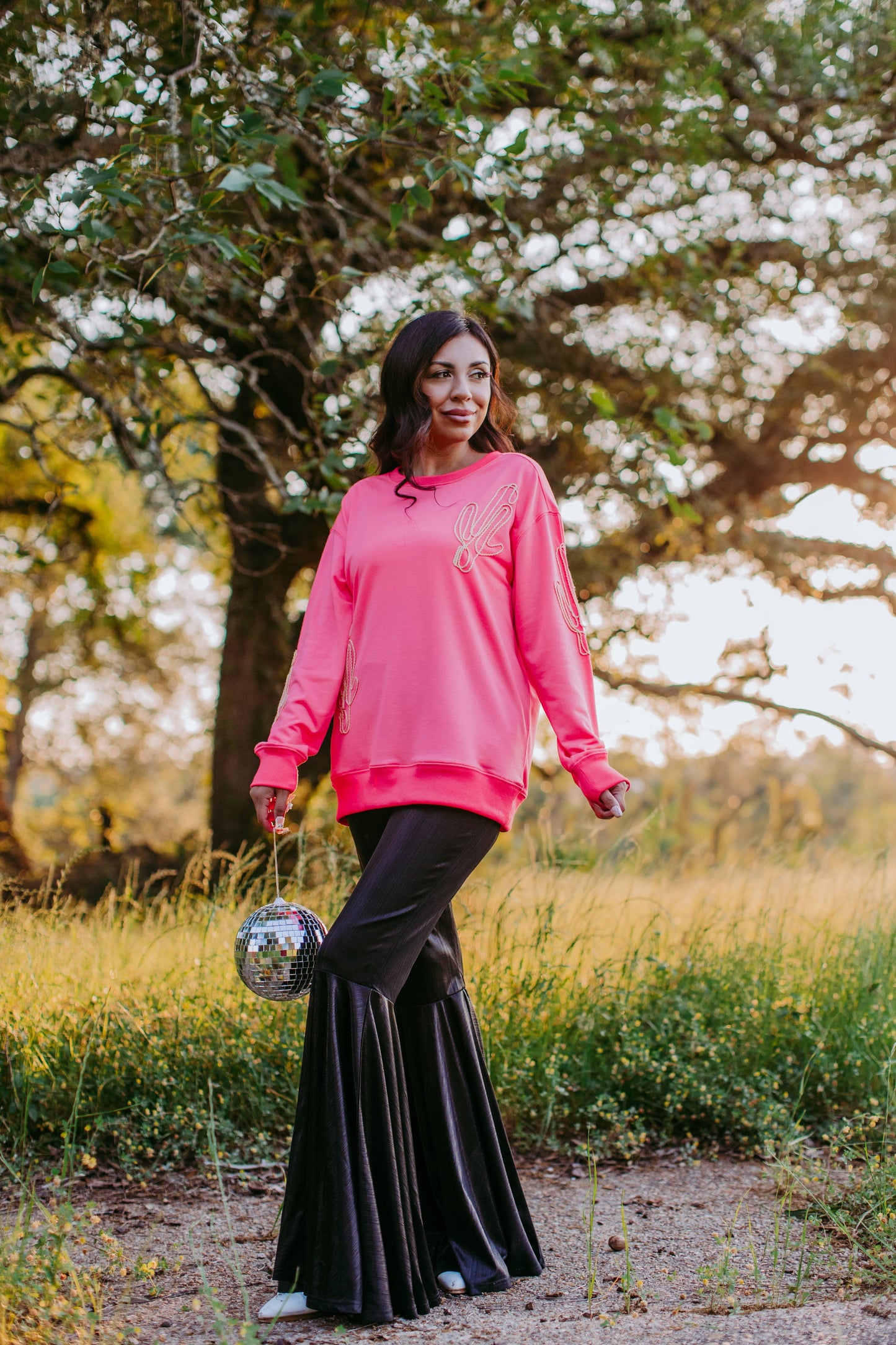 MK371 Cactus Line Embroidery Light Weight Sweatshirt - Pink: Pink / S