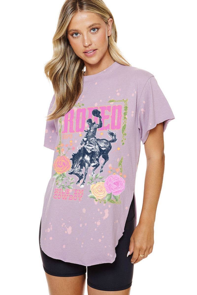 Rodeo 1976 Ride 'Em Cowboy Graphic Bleached Top: INK / M