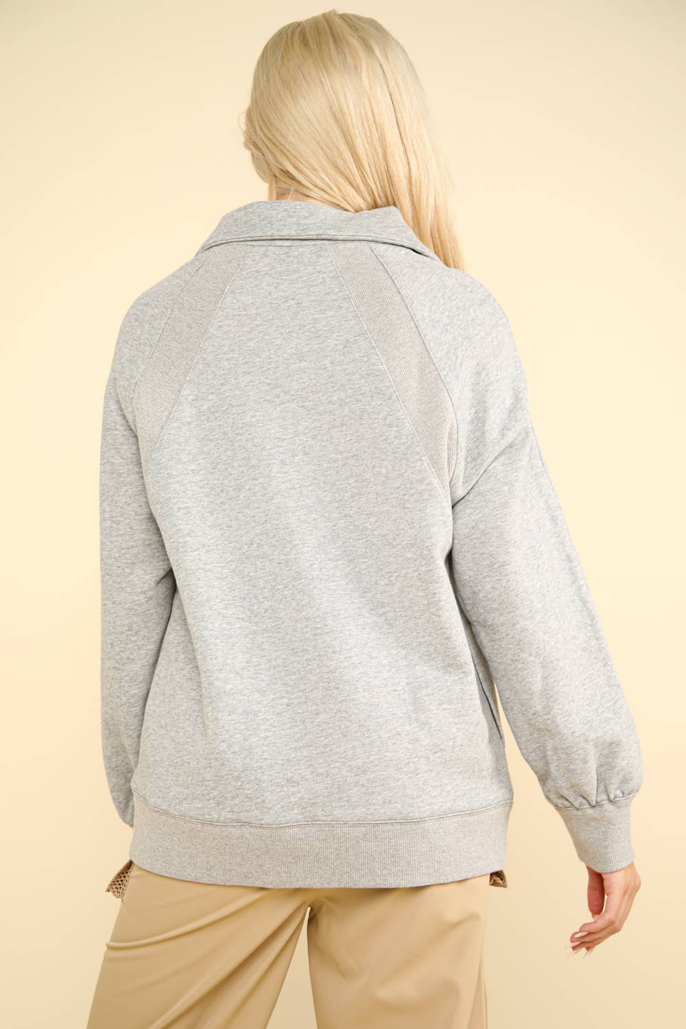 NT11849-Oversized Sweatshirt Henley Knit Top: MAUVE / S-M-L/2-2-2