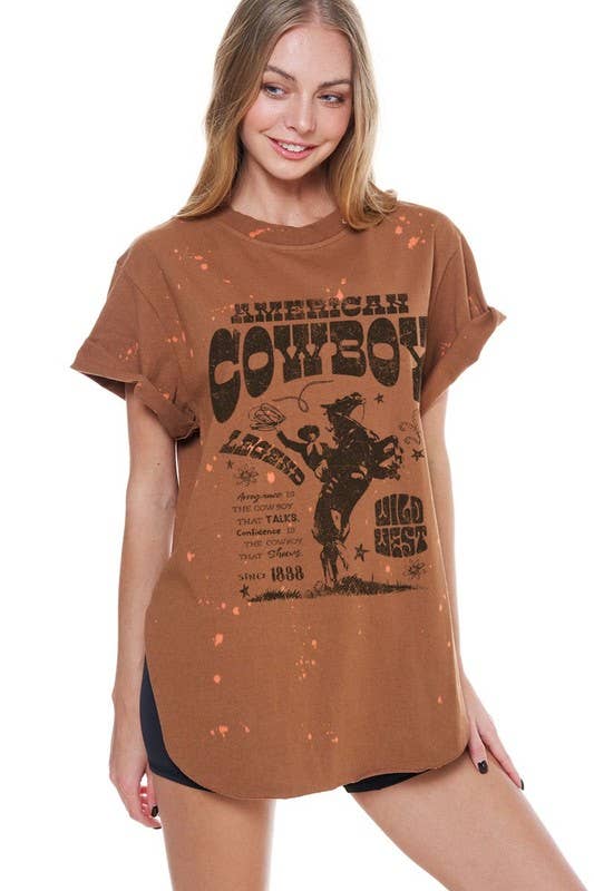 American Cowboy Western Vintage Graphic Bleached Top: LAVENDER / S