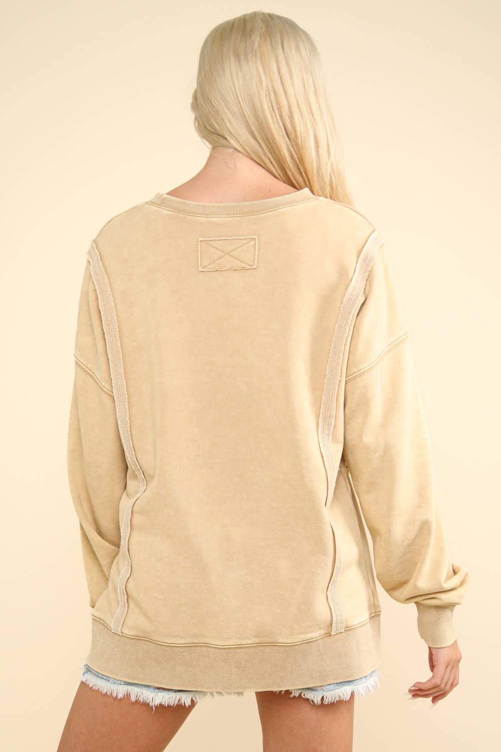 NT11399-Mineral Washed French Terry Oversized Knit Top: Black / S-M-L/2-2-2