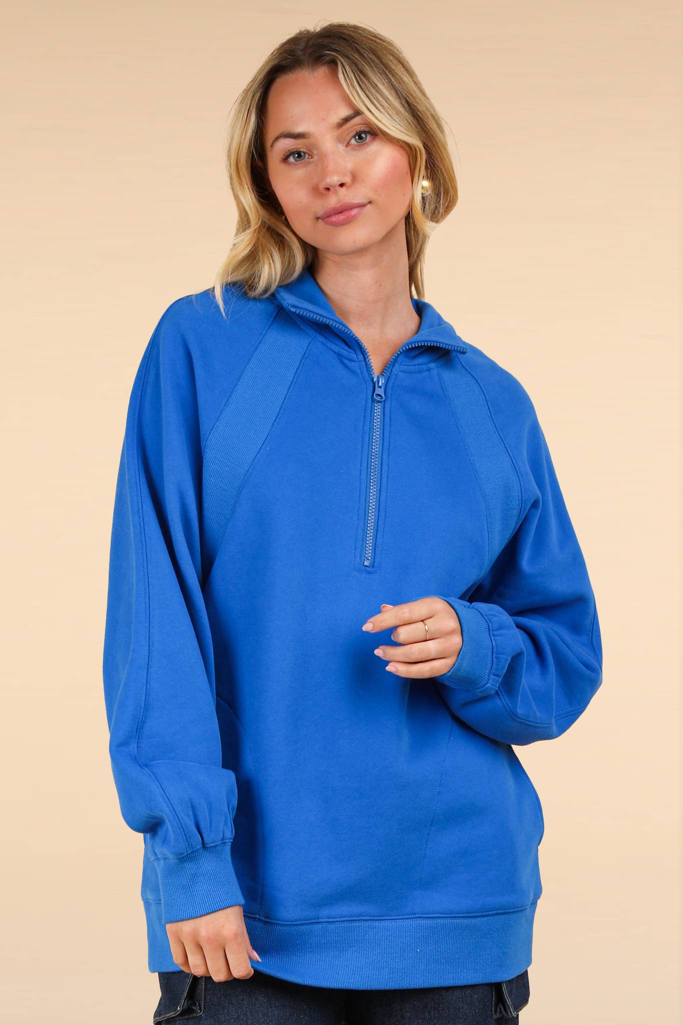 NT11849-Oversized Sweatshirt Henley Knit Top: MAUVE / S-M-L/2-2-2