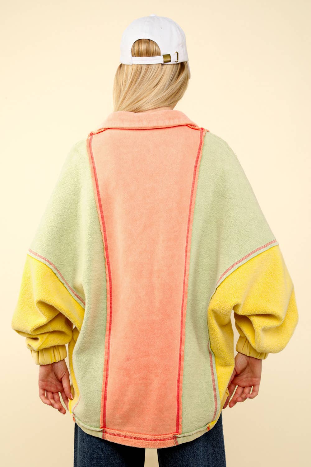 NT11903-Color Block Frenchy Terry Oversized Knit Top: TAUPE / SM-ML/3-3