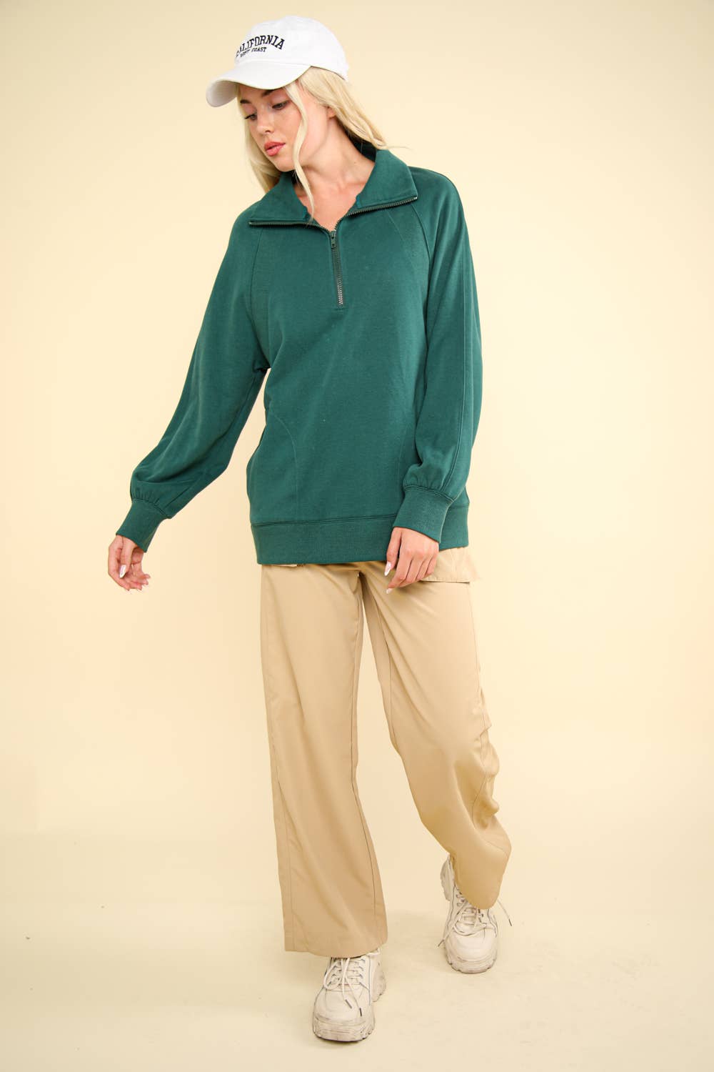 NT11849-Oversized Sweatshirt Henley Knit Top: MAUVE / S-M-L/2-2-2
