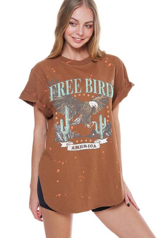 Free Bird Desert Western Vintage Graphic Bleached Top: COPPER / S
