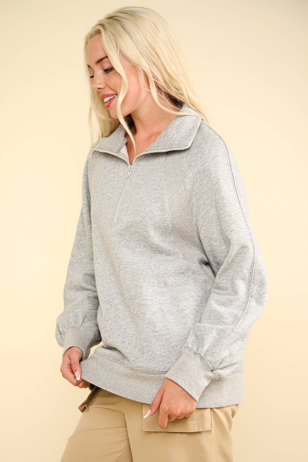 NT11849-Oversized Sweatshirt Henley Knit Top: MAUVE / S-M-L/2-2-2