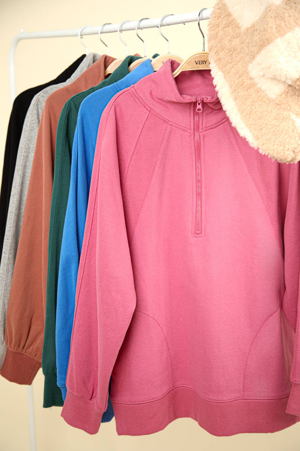 NT11849-Oversized Sweatshirt Henley Knit Top: MAUVE / S-M-L/2-2-2