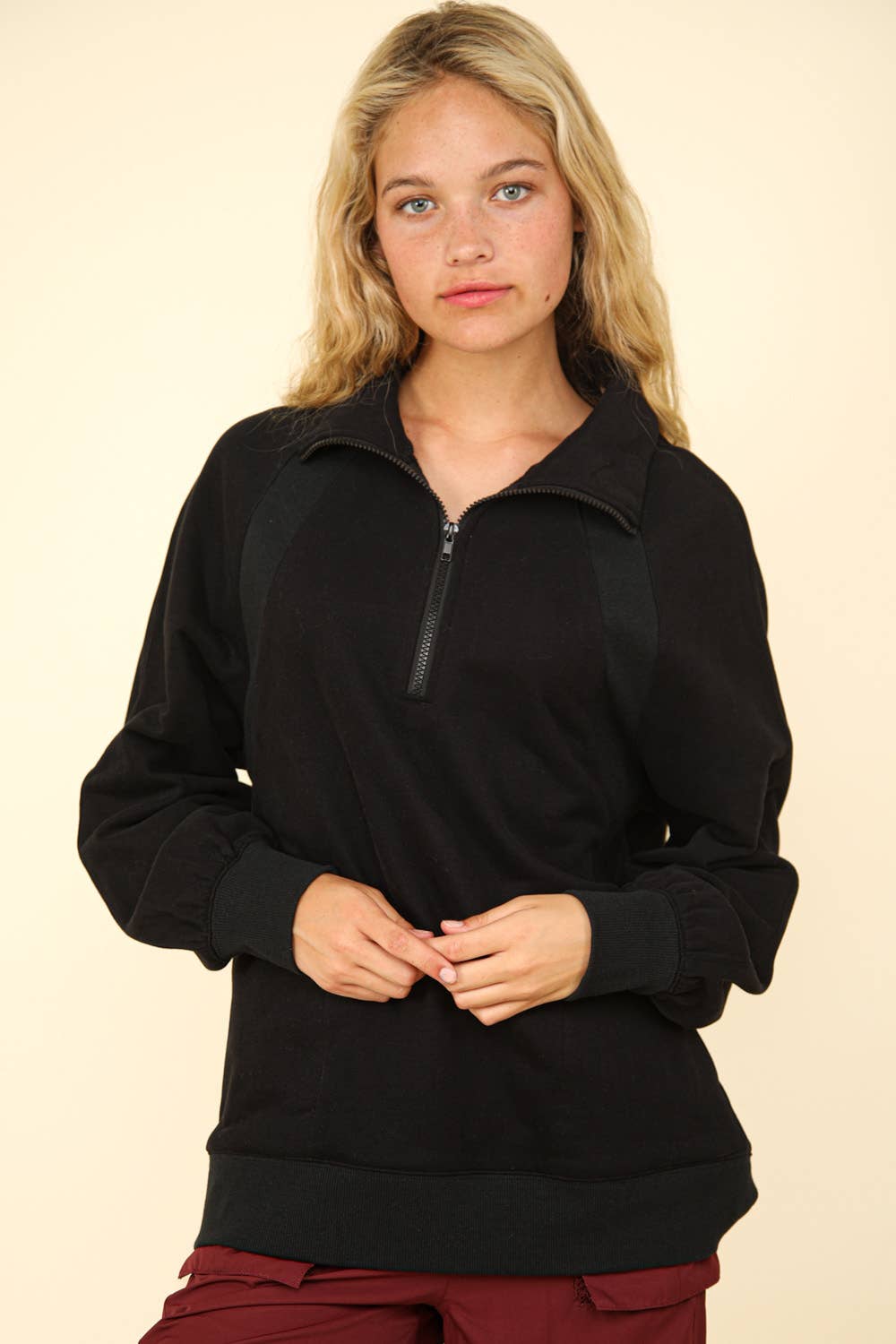 NT11849-Oversized Sweatshirt Henley Knit Top: MAUVE / S-M-L/2-2-2