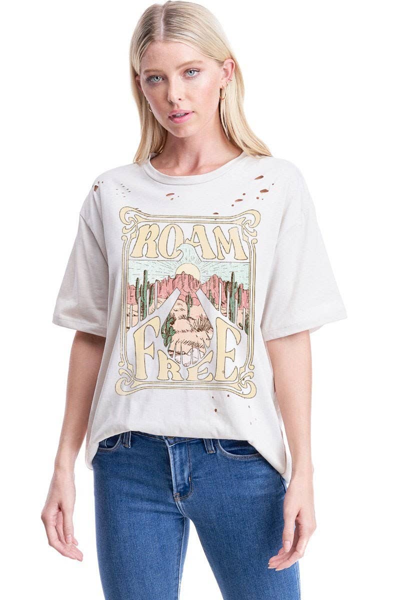 Roam Free Thunderbird Desert Graphic S/S Distressed Tee: BLACK / L