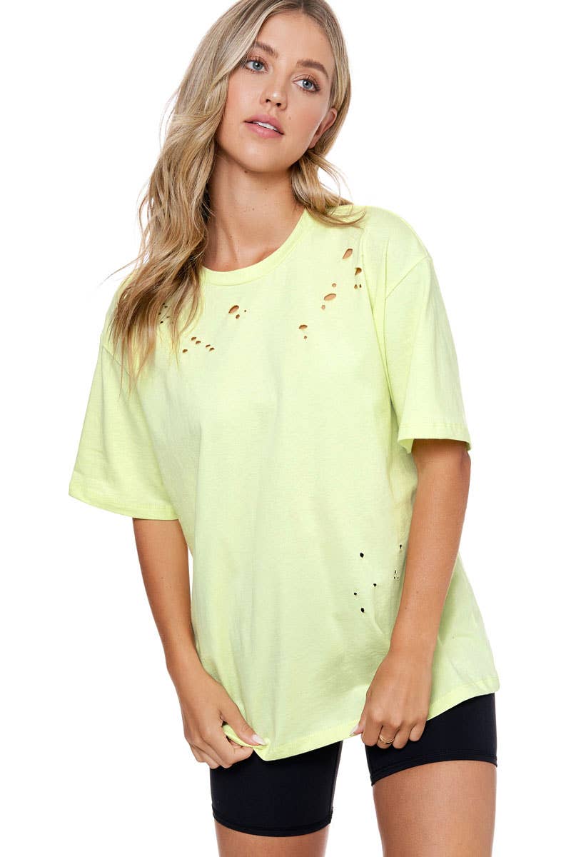 DISTRESSED S/S BOX FIT TEE: BLACK / S