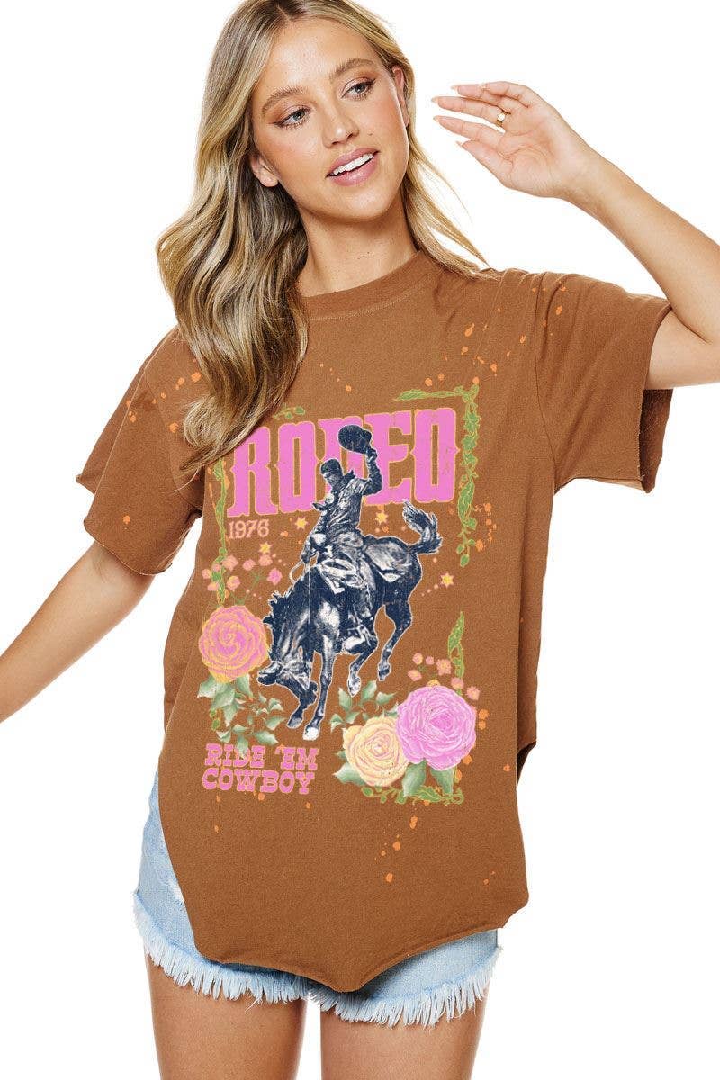 Rodeo 1976 Ride 'Em Cowboy Graphic Bleached Top: INK / S