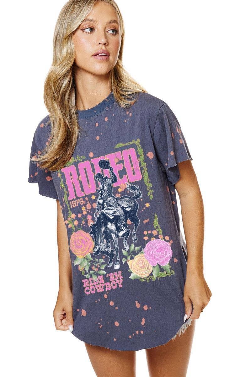 Rodeo 1976 Ride 'Em Cowboy Graphic Bleached Top: INK / S