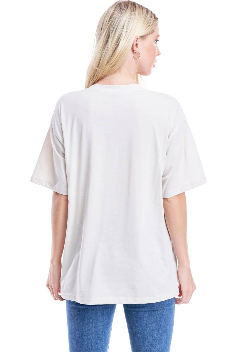 DISTRESSED S/S BOX FIT TEE: LT KHAKI / S