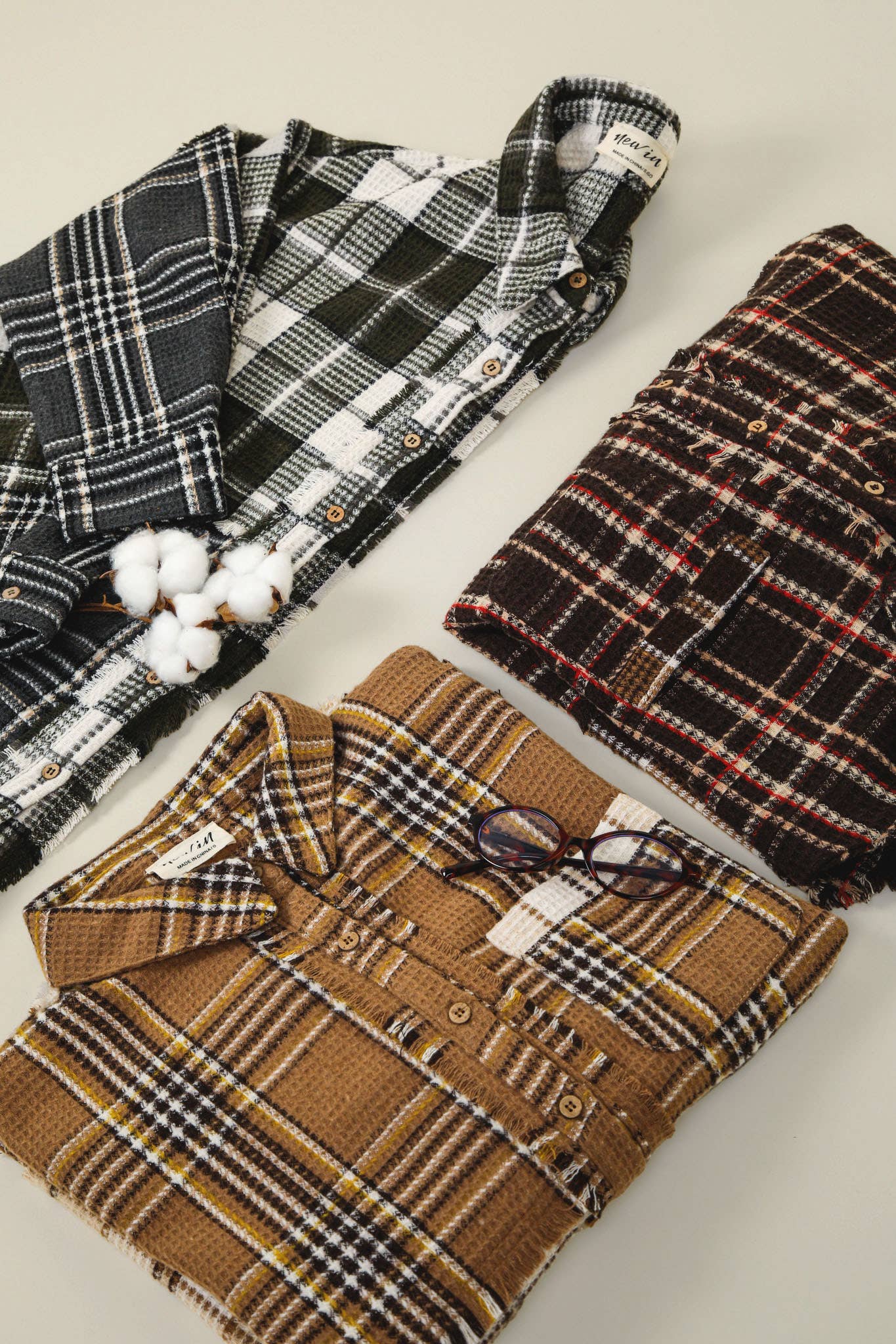 NJ90261-Mixed Plaid Oversized Casual Shacket Jacket: MOCHA / S-M-L/2-2-2