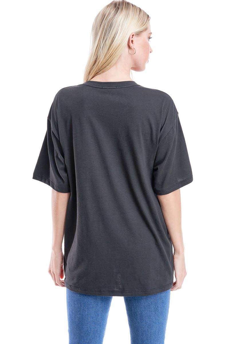 DISTRESSED S/S BOX FIT TEE: BLACK / M