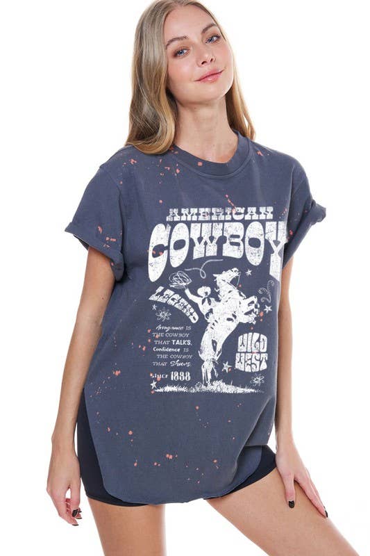 American Cowboy Western Vintage Graphic Bleached Top: LAVENDER / M