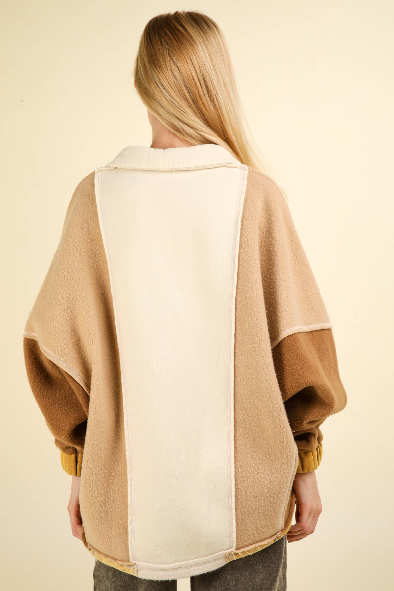 NT11903-Color Block Frenchy Terry Oversized Knit Top: TAUPE / SM-ML/3-3