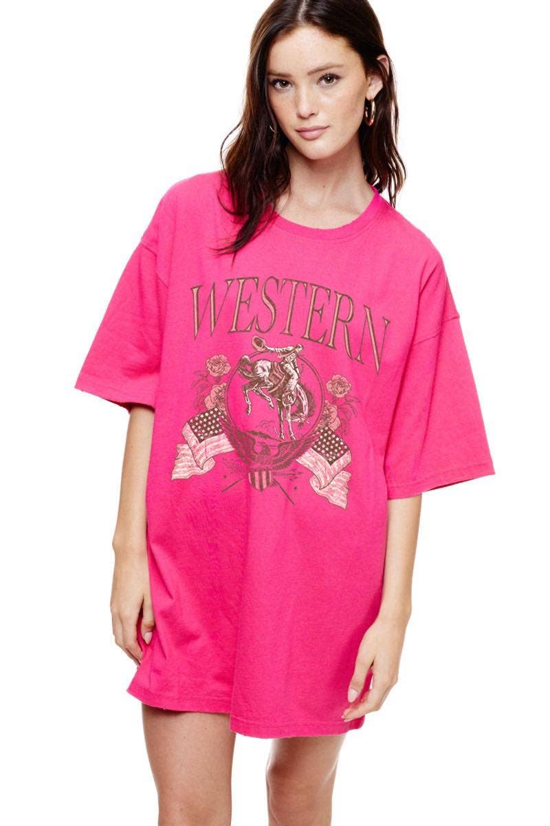 Western Cowboy Oversized Vintage Graphic Top: WHITE / M/L