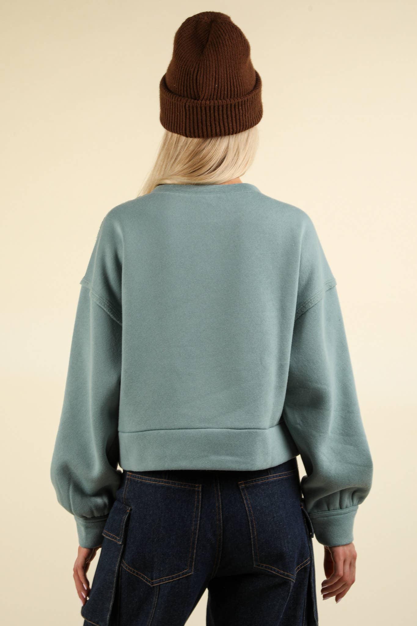 VT15193-Cable Contrast Detail Oversized Knit Crop Top: CHARCOAL / S-M-L/2-2-2