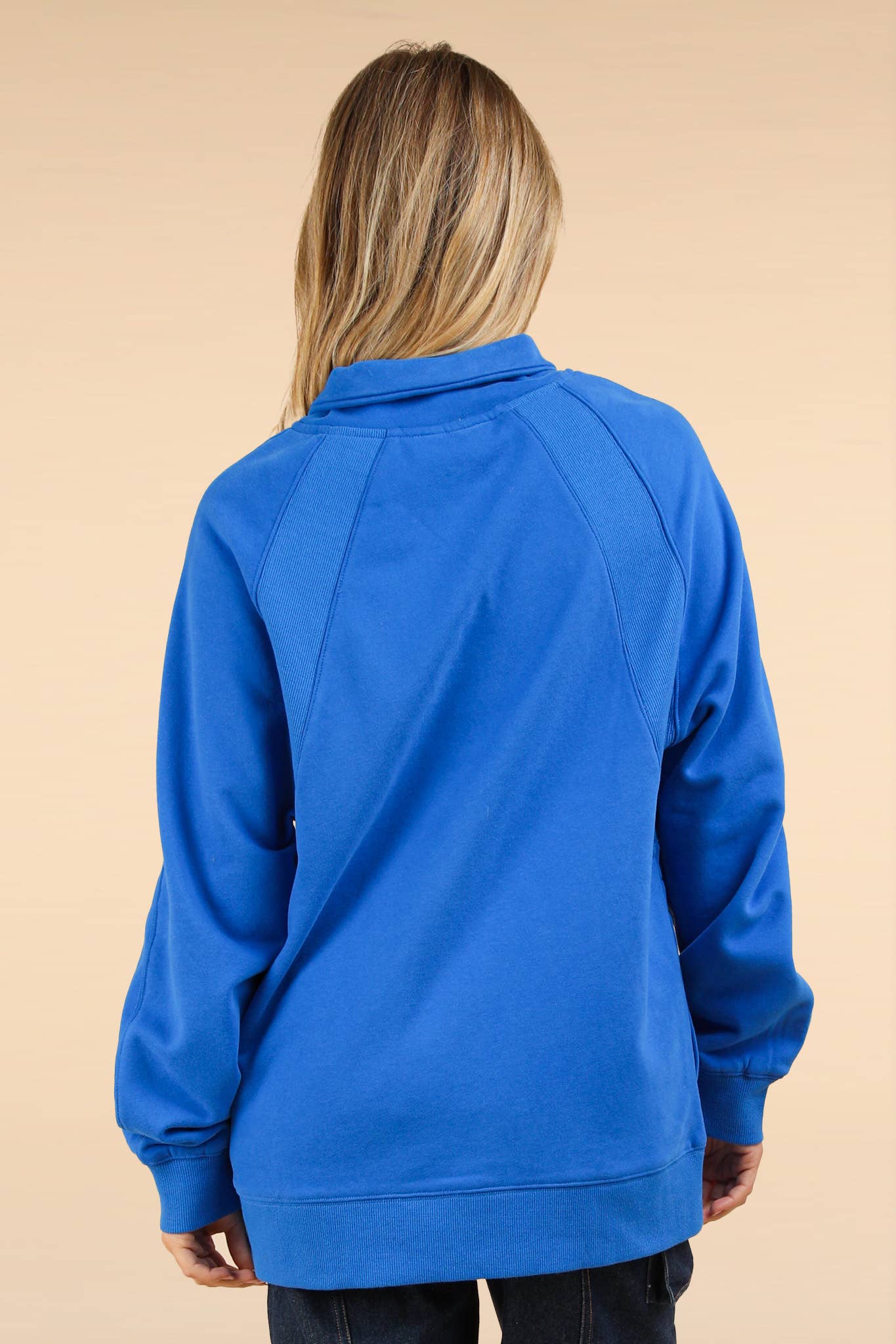 NT11849-Oversized Sweatshirt Henley Knit Top: MAUVE / S-M-L/2-2-2