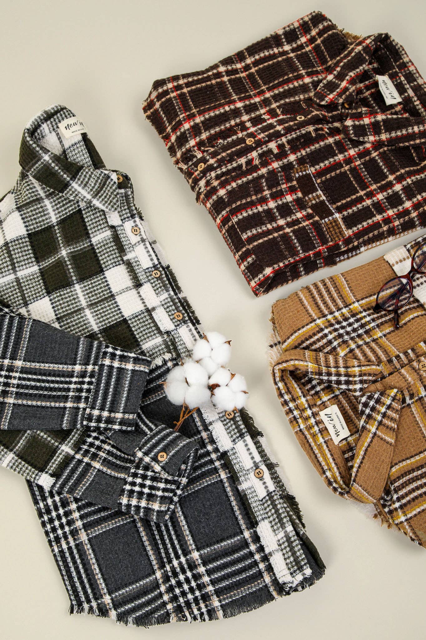 NJ90261-Mixed Plaid Oversized Casual Shacket Jacket: MOCHA / S-M-L/2-2-2