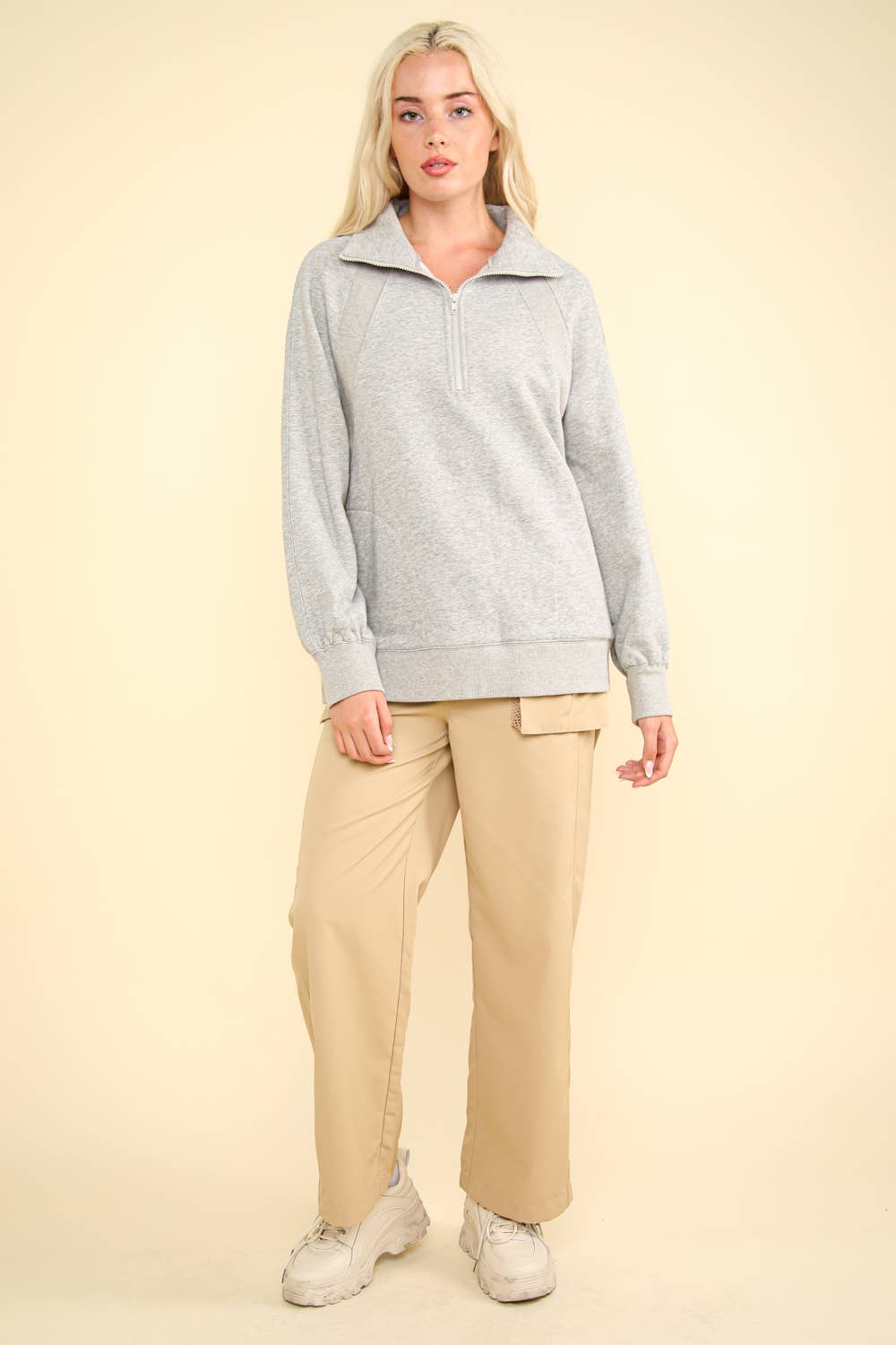 NT11849-Oversized Sweatshirt Henley Knit Top: MAUVE / S-M-L/2-2-2